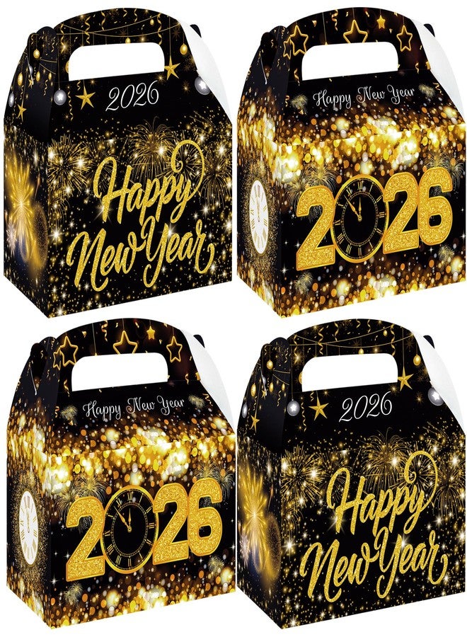 umoni 2026 New Year's Eve Party Treat Boxes New Year's Party Bags Black Gold New Years Eve Party Goodie Gable Boxes Decorations for 2026 New Year's Day Theme Party Favor Supplies Set of 12 - Image 1